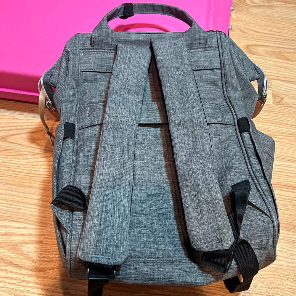 Esonmus Diaper Bag Backpack Grey Heathered Insulated Bottle Pockets Travel Bag
